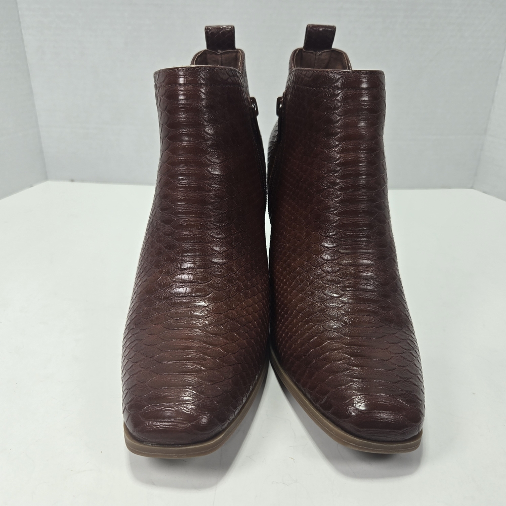 Sun + Stone Pollyy Walnut Textured Snake Skin Animal Print Ankle Booties Size 9 - Picture 12 of 16